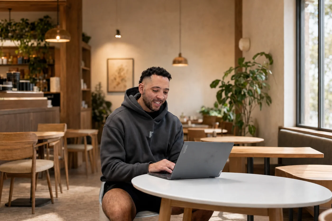 Cruise running an online check-in from his laptop